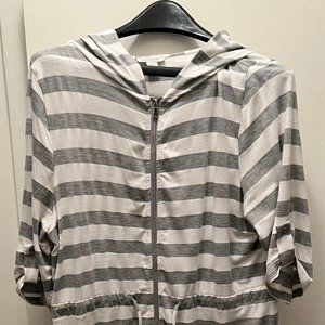 Zip Front Hooded Striped Beach Cover Up Size Small